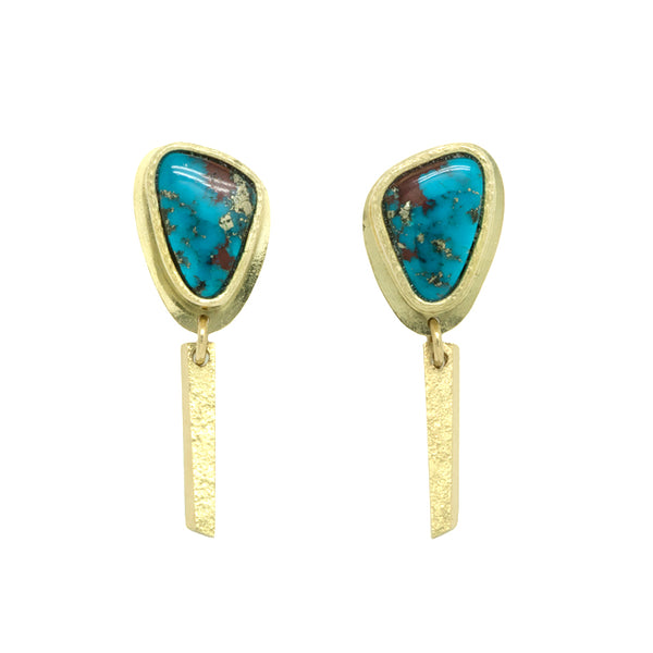 18k Gold Morenci Turquoise Earrings