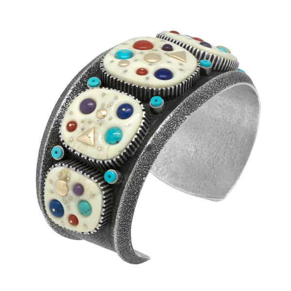 Silver Tufa Cast Inlaid Bracelet