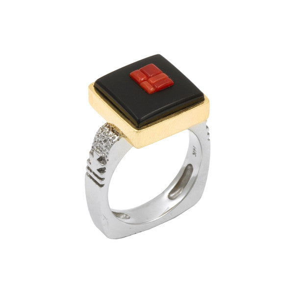 14k White and Yellow Gold Inlaid Ring