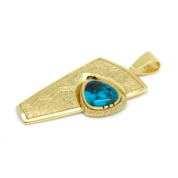 18k Gold Bisbee Turquoise Pendant