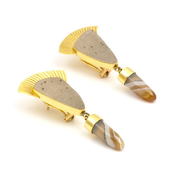 18k Gold Druzy Quartz Earrings
