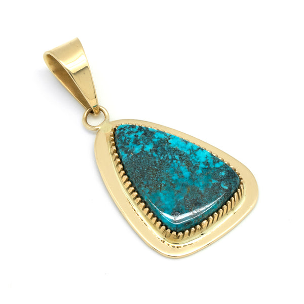 18k Gold Morenci Turquoise Pendant