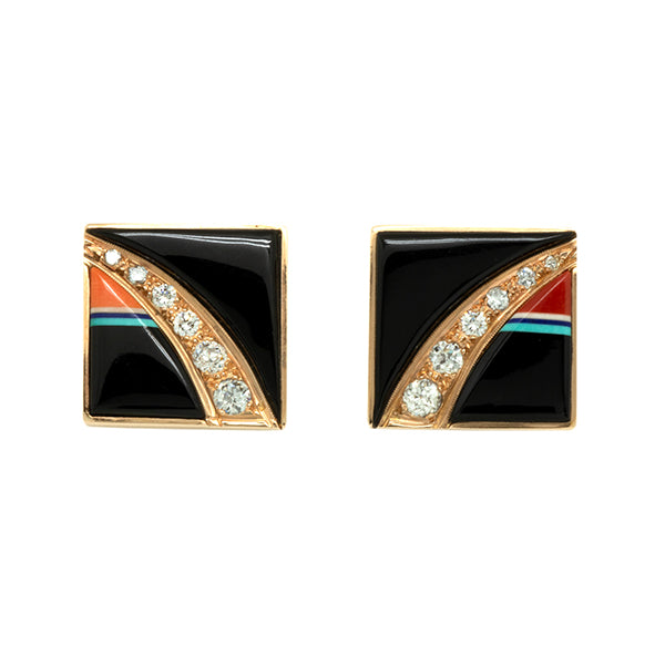 Gold Inlay Diamond Earrings