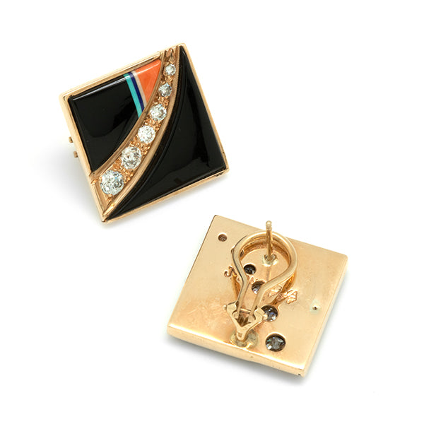 Gold Inlay Diamond Earrings
