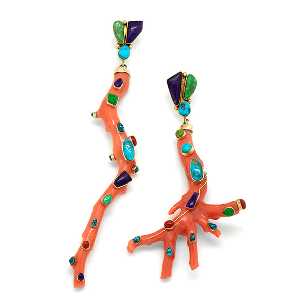 14k Gold Branch Coral Earrings