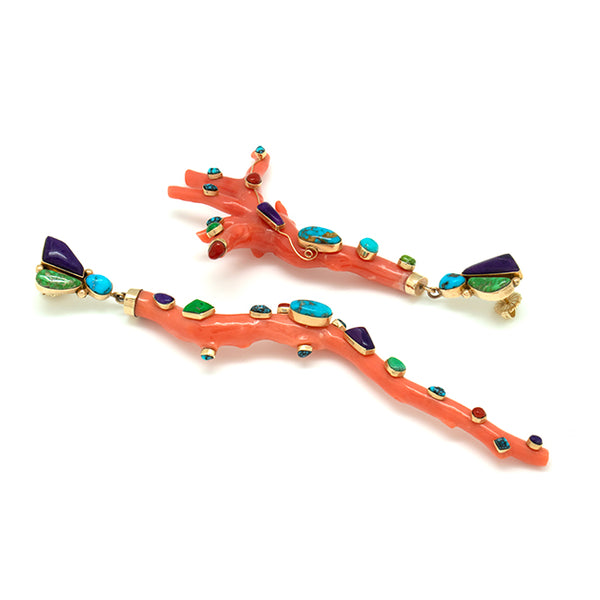 14k Gold Branch Coral Earrings