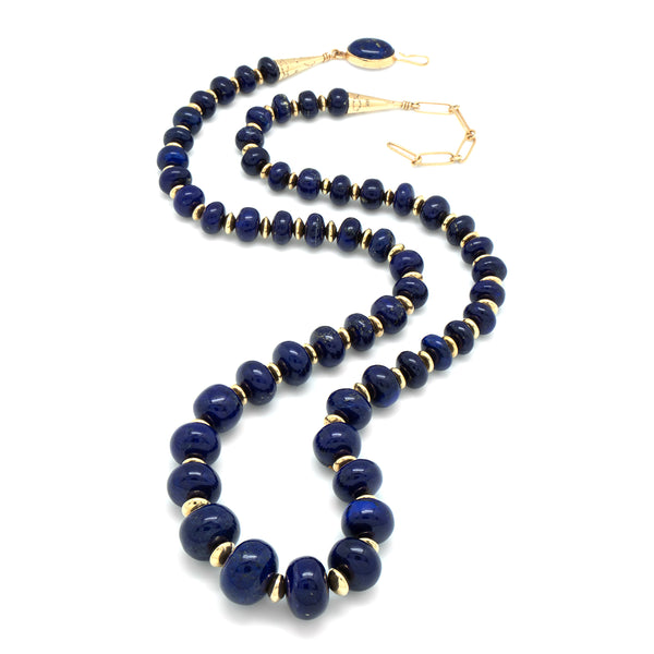 14k Gold Lapis Bead Necklace