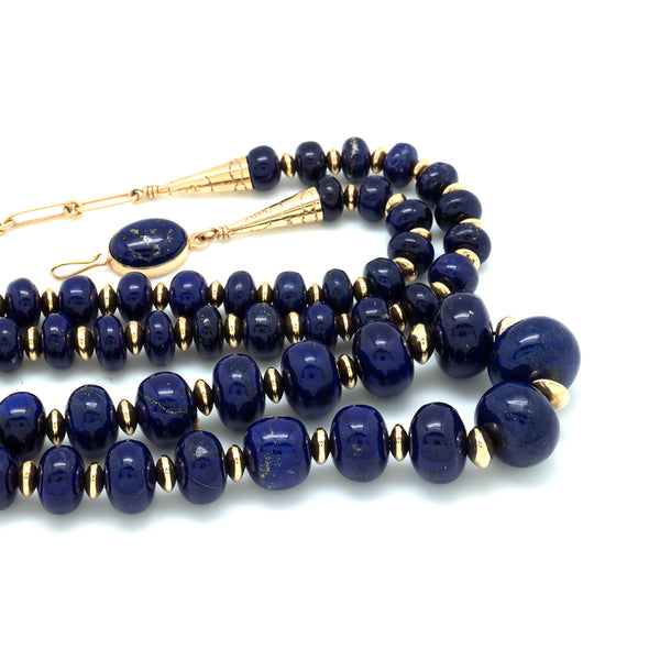 14k Gold Lapis Bead Necklace