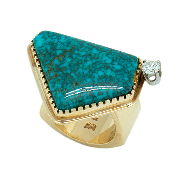 14k Gold Lone Mountain Turquoise Ring
