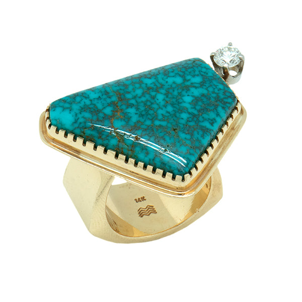 14k Gold Lone Mountain Turquoise Ring