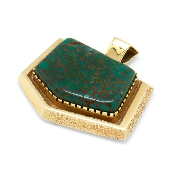 14k Gold Fox Turquoise Pendant