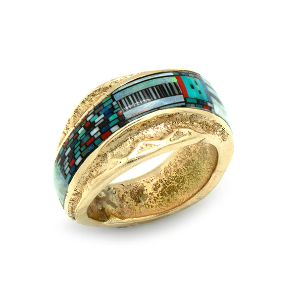 14k Gold Micro Mosaic Inlay Ring