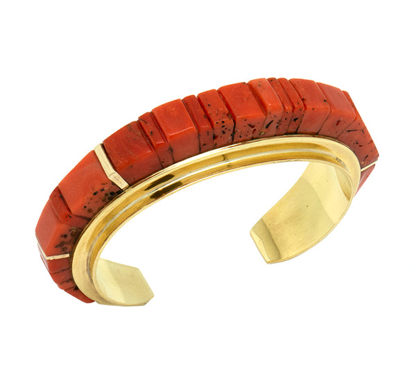 18k Gold Inlaid Coral Bracelet