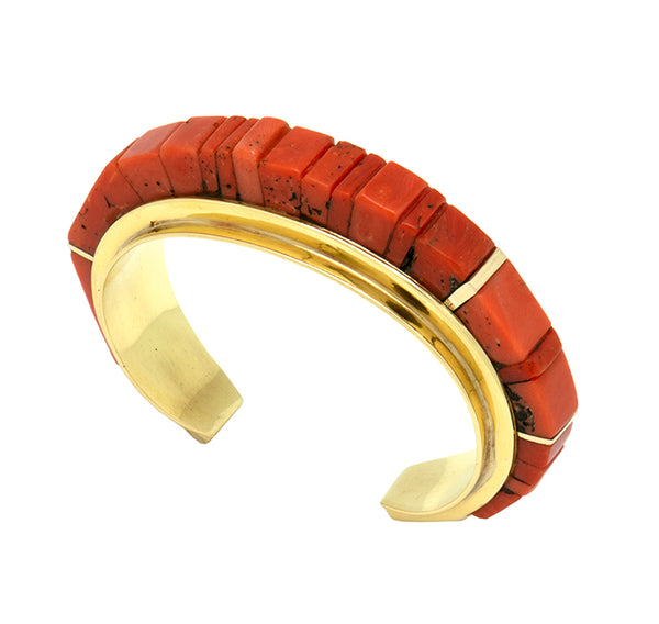 18k Gold Inlaid Coral Bracelet