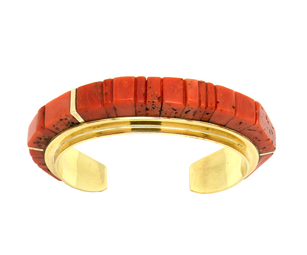 18k Gold Inlaid Coral Bracelet