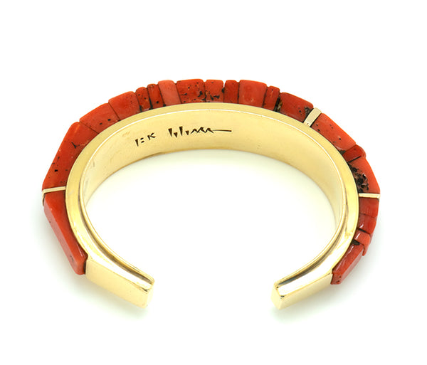 18k Gold Inlaid Coral Bracelet