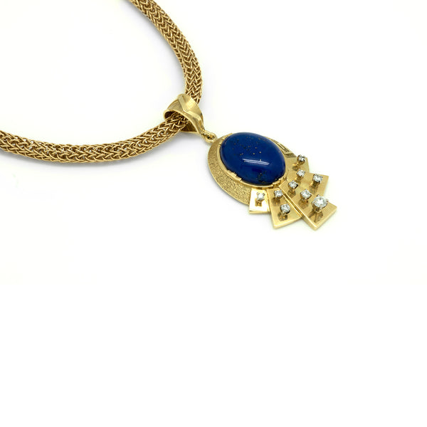 18k Gold Lapis/Diamond Necklace