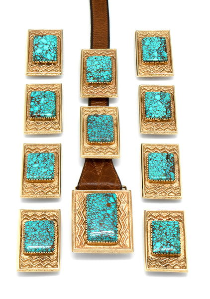 14k Gold Nevada Blue Concho Belt