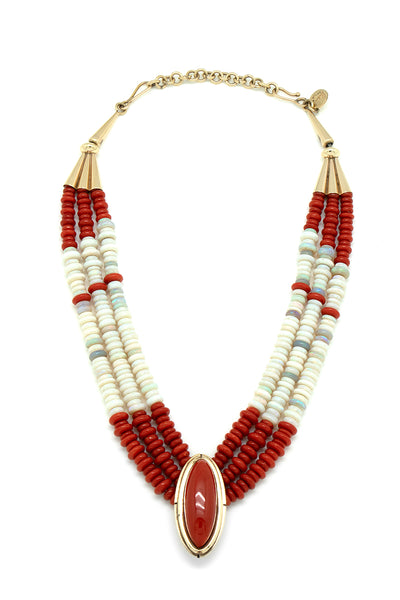 18k Gold Coral and Opal Necklace