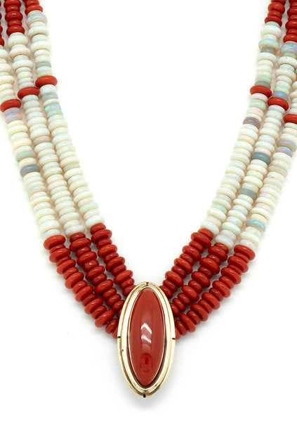 18k Gold Coral and Opal Necklace