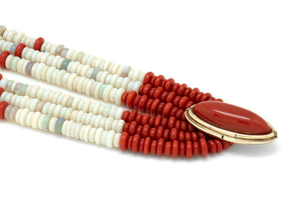 18k Gold Coral and Opal Necklace