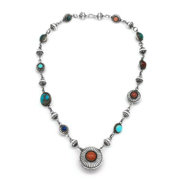 Multi Stone Silver Bead Necklace