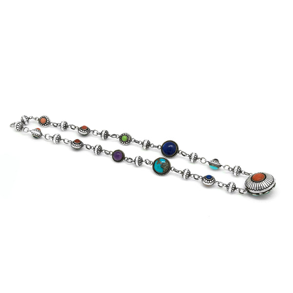 Multi Stone Silver Bead Necklace