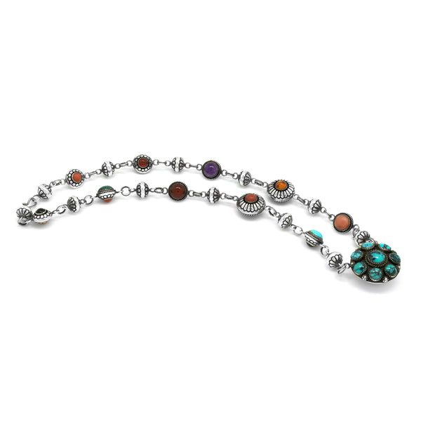 Multi Stone Silver Bead Necklace