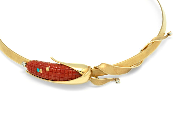 14k Gold Coral Corn Necklace