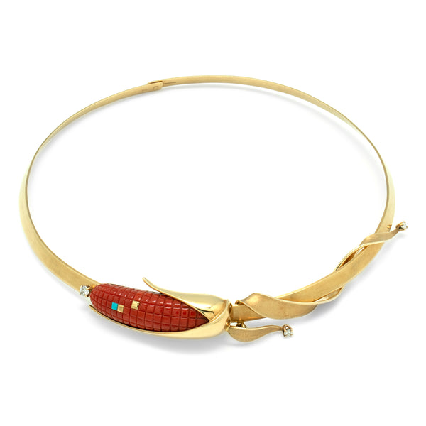 14k Gold Coral Corn Necklace