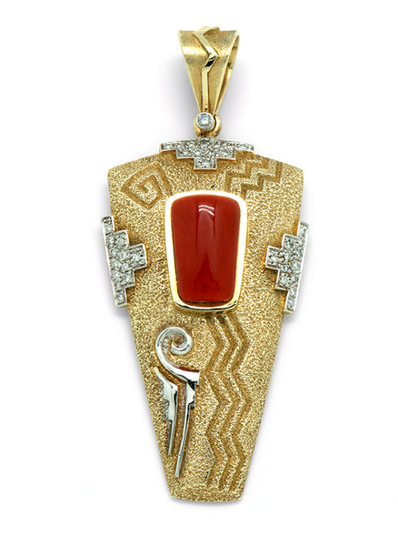 14k Gold Coral & Diamond Pendant