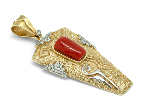 14k Gold Coral & Diamond Pendant