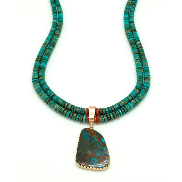 14k Gold Fox Turquoise Necklace