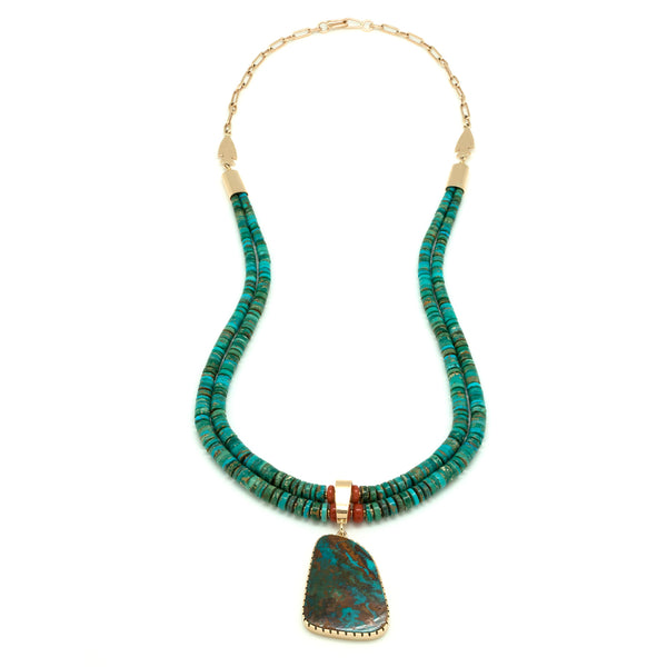 14k Gold Fox Turquoise Necklace