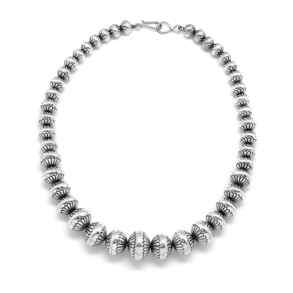 Sterling Silver Stamped Bead Necklace – Waddell Gallery