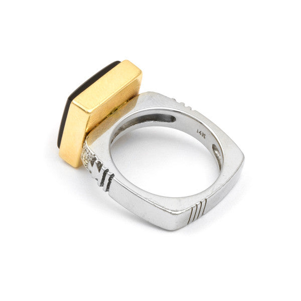 14k White and Yellow Gold Inlaid Ring