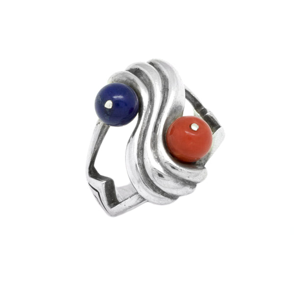 Sterling Silver Lapis/Coral Ring