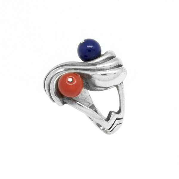 Sterling Silver Lapis/Coral Ring