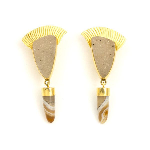 18k Gold Druzy Quartz Earrings