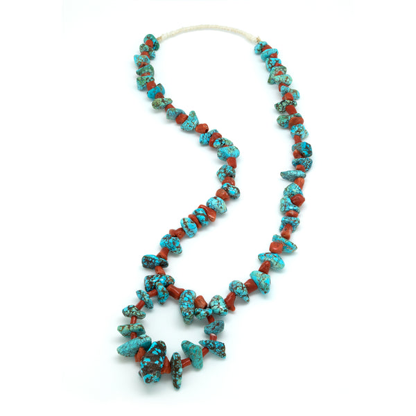 Number 8 Turquoise and Coral Necklace