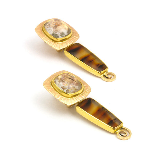 14k Gold Quartz and Agate Earrings