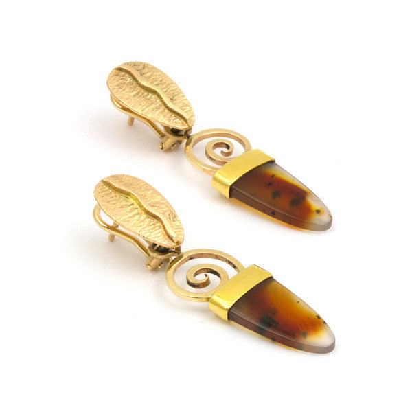 14k Gold Agate Earrings