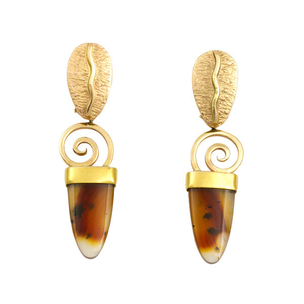 14k Gold Agate Earrings