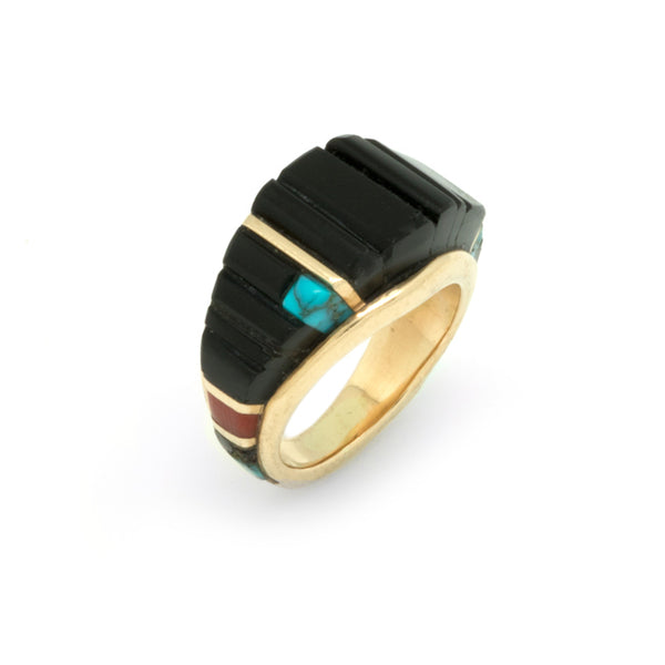 14k Gold Black Jade Ring