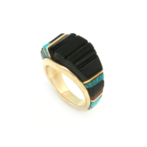 14k Gold Black Jade Ring
