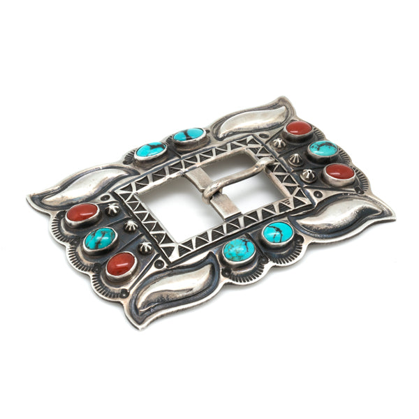 Silver Turquoise and Coral Buckle