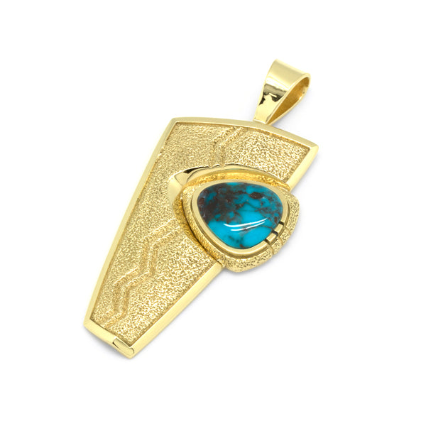 18k Gold Bisbee Turquoise Pendant